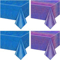 2Pcs Blue & 2Pcs Purple Holographic Tablecloths Rectangular Blue and Purple Iridescent Shimmer Metallic Table Covers for Under The Sea Ocean Mermaid Anniversary Party Supplies, 54 x 108inch