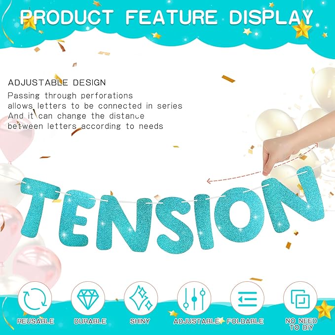 Retirement Banner Pre-Strung GOODBYE TENSION HELLO PENSION Banner Glitter Retirement Party Supplies Decorations for Women Men Office Home Decor (Turquoise)