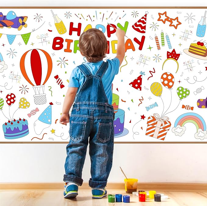 Childom 1 Pack Birthday Coloring Tablecloth Disposable Birthday Tablecloths 30x72 Inch Coloring Table Cloth Paper Tablecloth Rectangle Table Cover