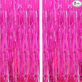 2 Pcs 3.2ft x 8.2ft Shiny Hot Pink Metallic Tinsel Foil Fringe Curtains Photo Booth Backdrop for Birthday Wedding Holiday Celebration Bachelorette Party Decorations