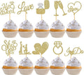 60 Pcs He Asked She Said Yes Cupcake Toppers,Engagement Cupcake Toppers Glitter Diamond Ring Heart Love I Do Cupcake Picks for Engagement Wedding Party Cake Decorations,Gold