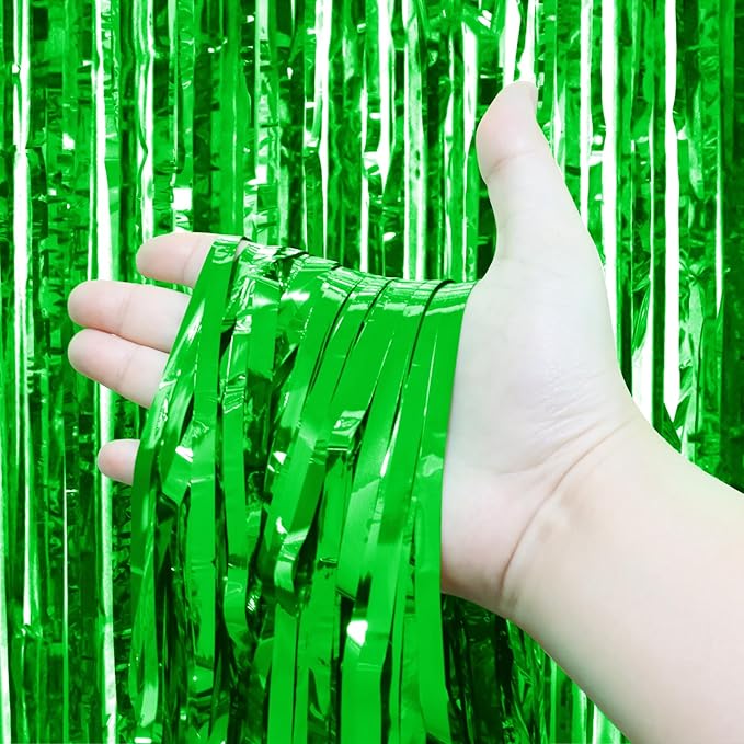 Homiest 3 Pack Green Tinsel Backdrop, 3.3x6.6 FT Metallic Tinsel Foil Fringe Curtains Party Decorations, Birthday Door Streamers for Baby Shower Wedding, Photo Booth Props Background Wall Decor