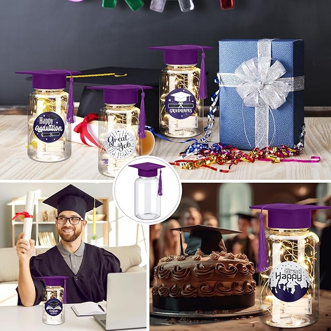 Boao 16 Sets Graduation Table Decoration Set with LED Light up Graduation Decorations for Class of 2026, Grad Jar, Felt Grad Hat and Stickers for High School College(Purple,Vivid)