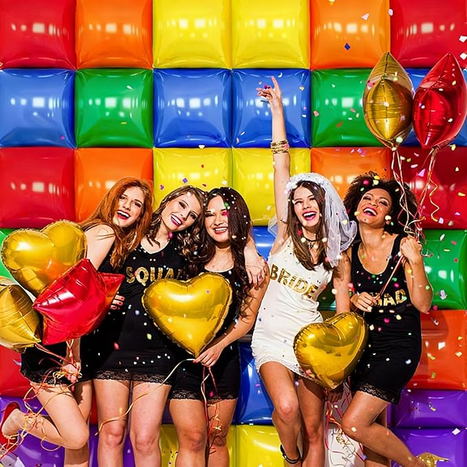 36 PCS Red Yellow Blue and Green Purple Orange Square Foil Balloon Wall, 19'' Double Sided Foil Balloons Backdrop Tunnel Arch Kit for Anniversary Bachelorette Bridal Baby Shower Party Decor