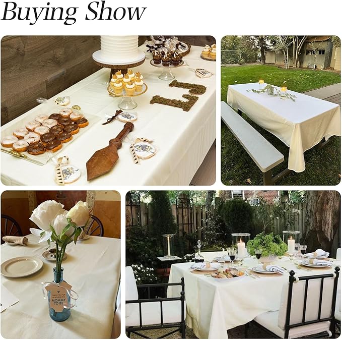 WIGENIUS 2 Pack Ivory Table Cloth Rectangle Tablecloths 60X102 Inch,Polyester Table Cloth for 6 Foot Rectangle Tables,Wrinkle Resistant Washable Fabric Table Covers for Party,Wedding Banquet