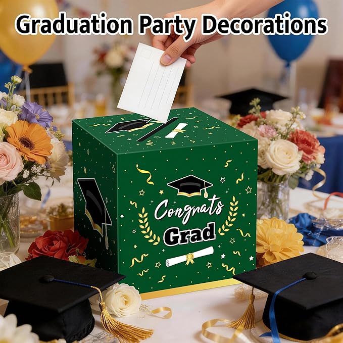 Graduation Decorations 2026 Green Graduation Card Box Graduation Party Decorations,Graduation Box,Congrats Grad Gifts Box for 2026 Graduation Party Supplies Favors