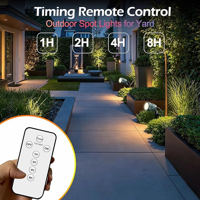 Spotlights Outdoor,120V Plug-in Halloween Spot Lights with Timer Remote Control,6000K Landscape Lighting with 5 Color Lenses (Red,Yellow,Green,Blue,Purple),IP67 Waterproof,1 Pack