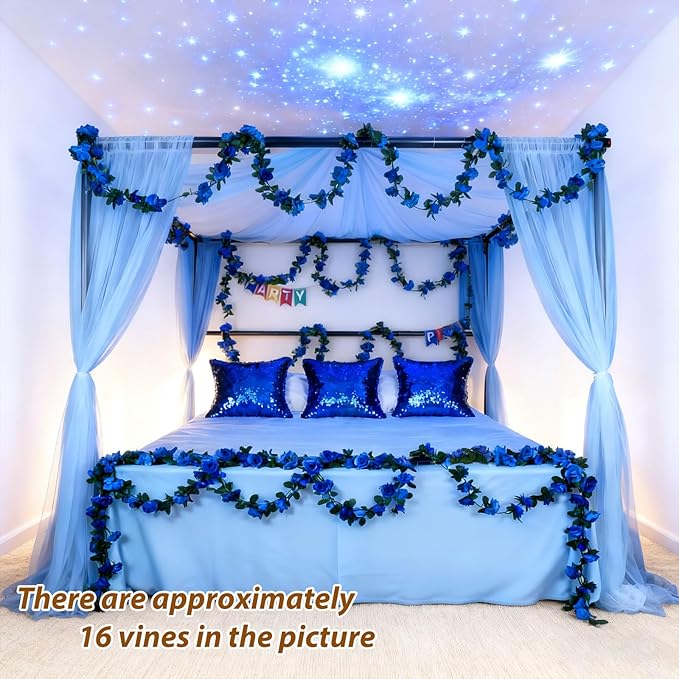 Miracliy 5Pcs 41FT Blue Flower Garland Artificial Rose Arch Vines Fake Spring Floral Garland for Flower Wall Backdrop Wedding Mothers Day Garden Tea Party Decoration