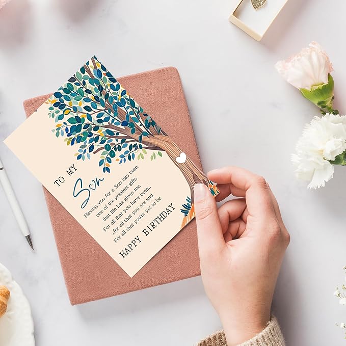 Tree of Life" Birthday Card Birthday Card For Son Adult, To My Son Birthday Greeting Card Gifts, Letters From Mom Dad Parents, Best Bday Gifts Ideas For Boy, Graduation, Holiday, or Any Occasion