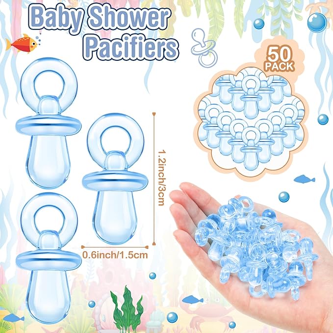 Thyle 51 Pcs Under The Sea Pacifier Hunt Baby Shower Games Include Hunt Sign and 50 Acrylic Pacifiers for Ocean Animal Baby Shower Game Decoration Sets Gender Reveal Newborn Announcement Party Decor