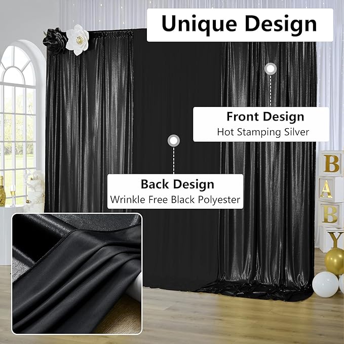40x10 ft Wrinkle Free Black Sequin Backdrop Curtain for Parties,8 Panels 5x10ft Thick Not Fall Glitter Wedding Drapes Backdrop Photo Back Drop Cloth for Birthday Graudation Photography Background