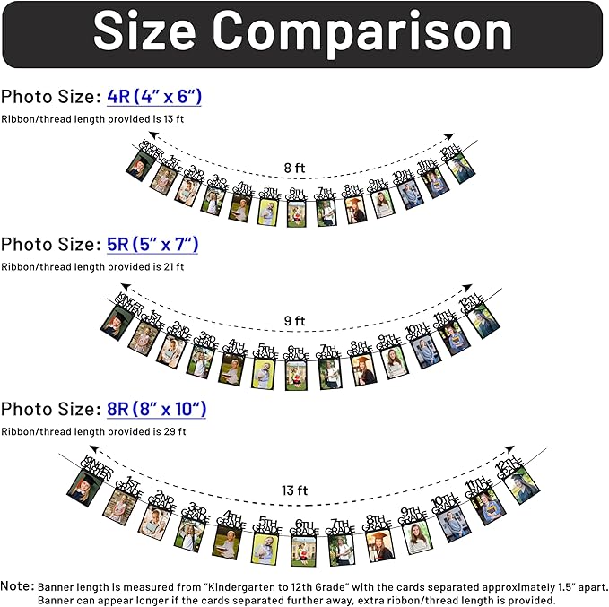 PartyHooman Graduation Photo Banner K-12, Kindergarten to 12th Grade for Middle/Junior, High/Senior Graduation Decorations 2026 | Class of 2026 Party Decorations |Pictures Party Supplies (Pre-strung)