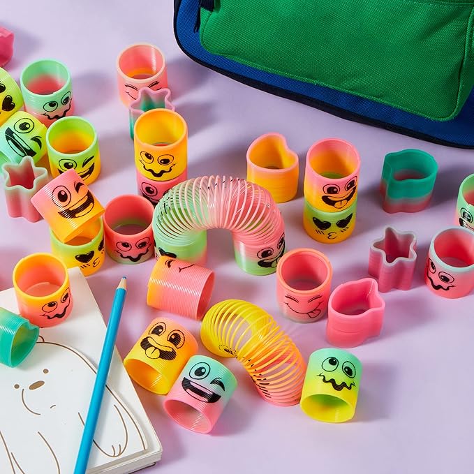 JOYIN 240 Pcs Spring Rainbow Party Favor, Mini Plastic Coil Spring Toy, Fidget Stress Coil Mini Springs Bulk Toys for Carnival Prize Birthday, Easter Goodie Bag Stuffers