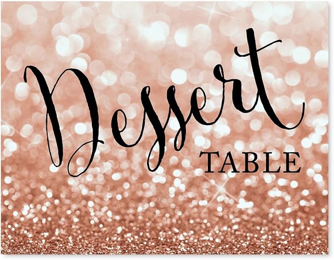 Andaz Press Wedding Party Signs, Glitzy Rose Gold Glitter, 8.5x11-inch, Dessert Table, 1-Pack, Bokeh Colored Party Supplies