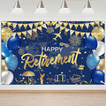 Mocsicka Retirement Party Decorations Blue and Gold Happy Retirement Backdrop Banner Retired Party Decorations Photo Booth Props (Blue Gold, 180x110cm)