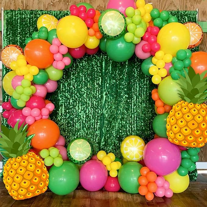 149pcs Twotti Fruity Balloon Arch Kit - Pastel Pink Yellow Green Citrus Balloons with Watermelon Pineapple Tropical Mylar Foil Balloons for 2nd Birthday Summer Party Decor