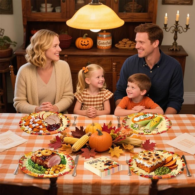 100Pcs Thanksgiving Oval Paper Plates and Napkins Set, 10" x 12" Turkey Designed Party Plates, Large Disposable Dinner Plates for Fall Party and Thanksgiving Day