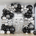 Black and Silver Balloon Garland Arch Kit with 3pcs Star Balloons, Silver and Black Balloon Confetti Latex Balloons for Birthday Wedding Graduation Baby Shower Disco Anniversary Party Decorations