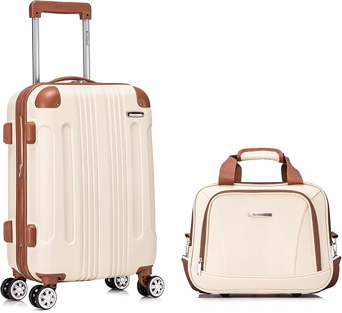 Rockland London Hardside 2 Piece Spinner Wheel Luggage Set, Carry-On 20" and Tote 14", White