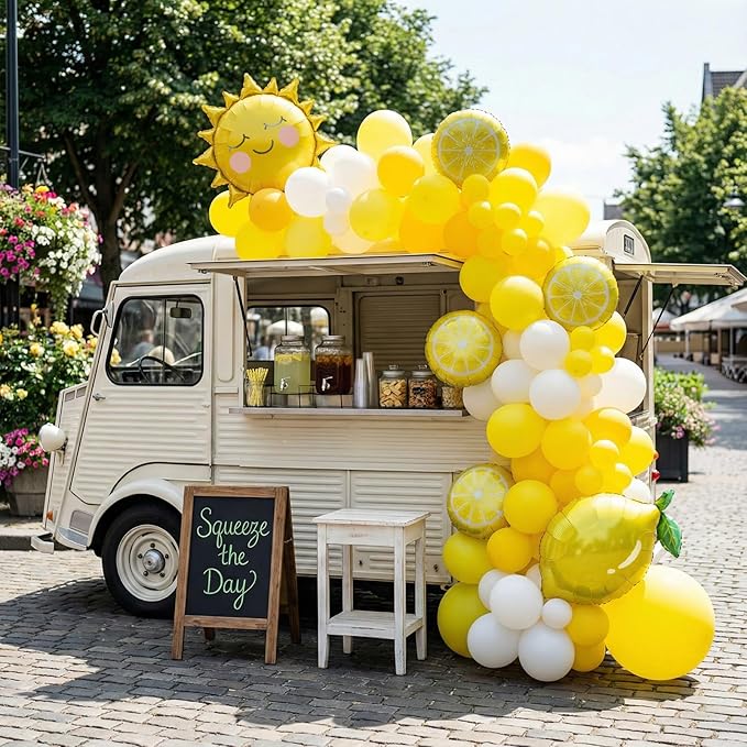 Yellow lemon Balloon Garland Arch kit with Sun lemon mylar Balloons for Summer birthday main squeeze Bridal Shower Sweet Baby shower Lemonade Party Decorations lemonade stand supplies (Yellow)
