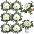 Zeyune 12 Bunches Wedding Bridesmaids Bouquets 144 Heads 7 Inch Artificial Rose Bouquets Silk Fake Flower Bulk with Stems for Valentine's Day Wedding Bridal Shower Home Party Decor(White Green)