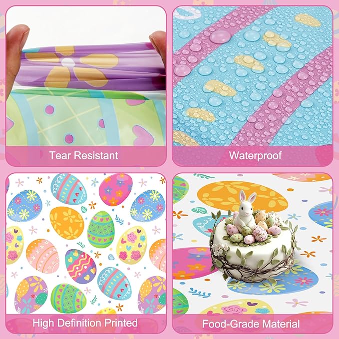 3 Pack Easter Tablecloth - Watercolor Easter Eggs Plastic Table Cloths, Disposable Rectangle Spring Flowers Table Cover for Indoor or Outdoor Tables Decor Party Decorations Supplies, 54" x 108"