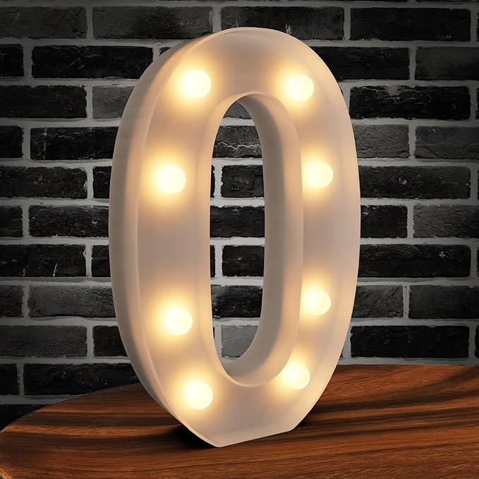 Marquee Numbers Light up Numbers, 0-9 Number Battery Powered LED Light, White Plastic Numbers Sign, Night Light Number Decor for Graduation Engagement Wedding Baby Shower Birthday (Number 0)