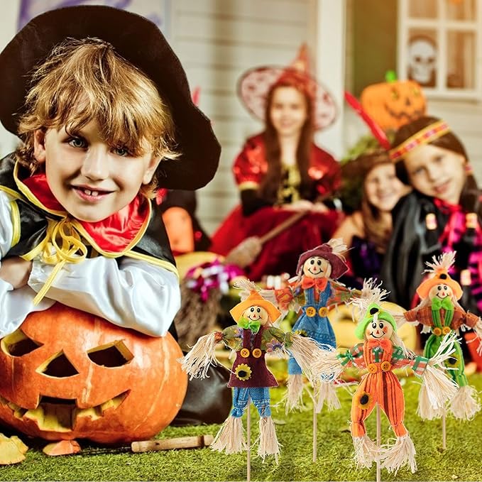 ZAUGONTW 24 PCS Halloween Scarecrow Decoration Outdoor, Fall Harvest Scarecrow Decor, Standing Scarecrows Decorations for Garden, Home, School, Yard, Porch, Thanksgiving Décor