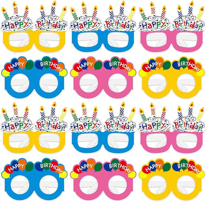 12PCS Happy Birthday Glasses, Birthday Party Paper Eyeglasses Photo Booth Props for Birthdays Party Supplies Decorations