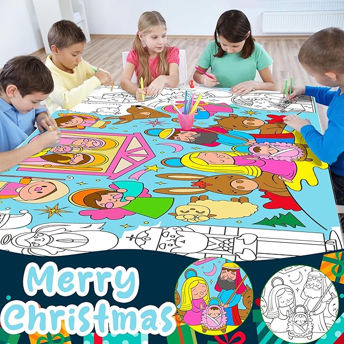 OHOME Jesus Giant Coloring Poster/Tablecloth - Gifts for Christians - Jesus Birthday Party Decorations - 30 x 72 Inches Kids Crafts Activities Decor Party Supplies