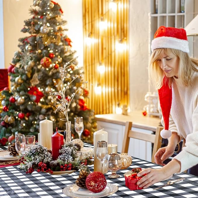 4 Pack Buffalo Plaid Tablecloths - 54x108 Disposable Plastic Black and White Lumberjack Checkered Tablecloth for Party, Picnic, Camping, Barbecue, Christmas, Holiday Table Decor
