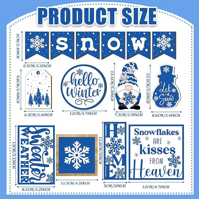 Winter Tiered Tray Decor Set Hello Winter Snowman Wooden Signs Snowflake Decorations Rustic Farmhouse Blocks Sign for Home Table Harvest Holiday