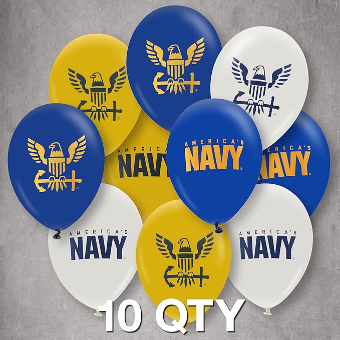 U.S. Navy Party Balloons (10 pcs)! 12” Latex balloons in Blue, White & Yellow with Striking Print on 2 sides. Officially Licensed U.S. Navy Decorations! Made in Italy. by Havercamp