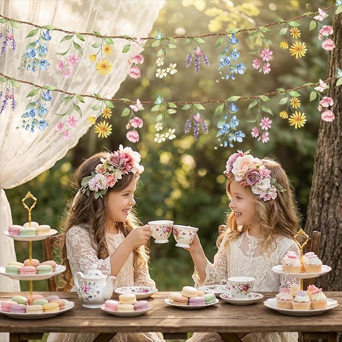2 Pcs Wildflower Garland, Wildflower Party Decorations Reusable Garden Flower Banner for Baby Shower Birthday Spring Supplies Fresh Off the Market Bridal Shower Girl Party