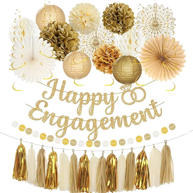 Roetyce Engagement Party Decorations, Gold Glitter Happy Engagement Banner, Almost Married/Just Engaged Photo Background, Congratulations Wedding Bachelorette Backdrop Decor