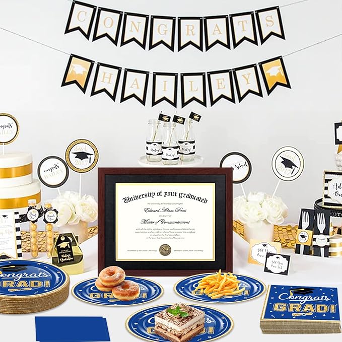 320 Pcs Graduation Table Decorations Party Supplies - Blue Gold Graduation Plates and Napkins Class of 2026 Disposable Dinnerware Set for College High School Congrats Grad Party Favors, Serve 80