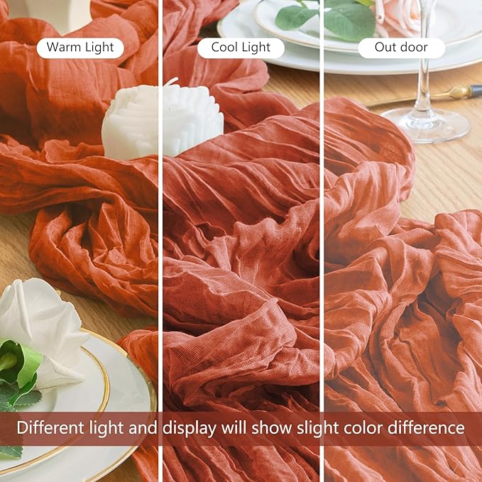 Wokceer Cheesecloth Table Runner 12Pack 10FT Terracotta Fall Cheese Cloth Table Runner Boho Gauze for Party Thanksgiving Long Rustic Sheer Runners for Baby Bridal Shower Wedding Easter