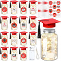 Boao 16 Sets Graduation Table Decoration Set with LED Light up Graduation Decorations for Class of 2026, Grad Jar, Felt Grad Hat and Stickers for High School College(Red,Vivid)