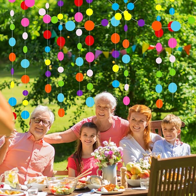 Syhood 10 Pcs Party Decorations Paper Dot Circle Garlands Glitter Streamers Hanging Banner Decor for New Year Baby Shower Wedding Birthday Backdrop Supplies (Mirror Rainbow)