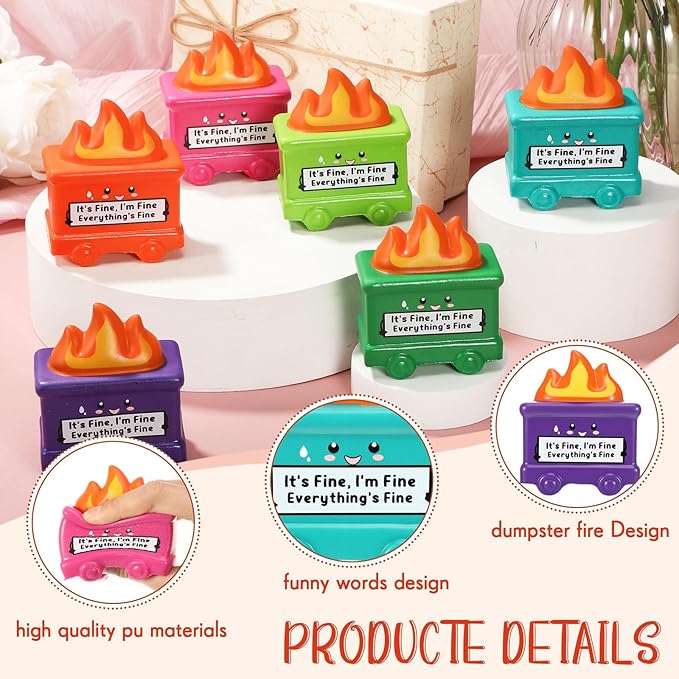 6 Pcs Dumpster Stress Balls Funny Motivational Stress Relief Balls Inspirational Emotional Relief Squeeze Fidget Toys for Adults Office Employee Coworker Staff Volunteer Teacher Team Gift