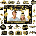 We Appreciate You Thank You Decorations Happy Work Anniversary Decorations Black Gold Selfie Photo Frame & 25pcs Photo Booth Props for Employee Staff Teacher Doctor Graduation Party Decor Supplies