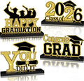 4Pcs Graduation Decorations Class of 2026 Wood Table Centerpieces Congrats Grad Wooden Sign Graduation Table Toppers Congratulate Tiered Tray Decor for 2026 Graduation Party (Black-Gold)