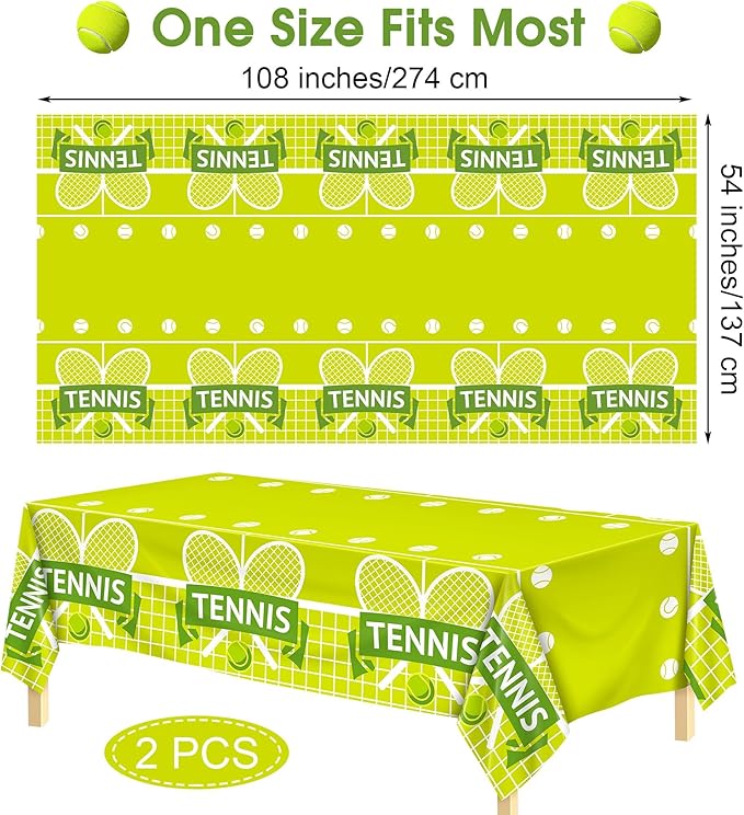 Kochorie 2 Pieces Tennis Party Tablecloth Plastic Tennis Ball Party Supplies Disposable Rectangle Tablecloths for Sports Themed Birthday Parties Decorations Supplies