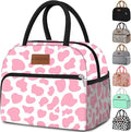 Coobiiya Lunch Bag Women, Lunch Box for Women Adult Men, Small Leak-proof Cute Lunch Tote Large Capacity Reusable Insulated Cooler Lunch Container for Work/Office/Picnic/Travel-Pink Cow