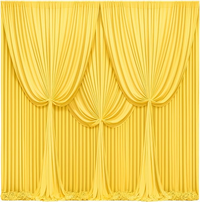 40x10FT Yellow Backdrop Curtains for Wedding Parties, Wrinkle Free Polyester Photography Backdrop Drapes for Wedding Baby Shower Birthday Parties Stage Background Stand Decorations 4x10ft,10 Panels