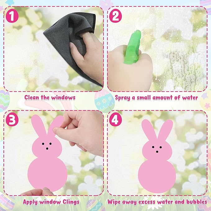 9 Sheets Easter Window Clings, 152PCS Double Sided Easter Party Clings for Glass Windows with Bunny Egg Flower, Reusable Happy Eggs Bunny Window Decals Stickers for Home Office Decorations