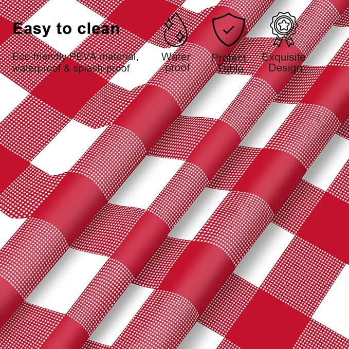 4 Pcs Red Checkered Tablecloth 54 ×108 Inches Rectangle Red Gingham Tablecloth Disposable Plastic Waterproof Table Cover for Outdoor Picnic, Kitchen, Holiday Birthday Party