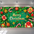 Christmas Banner Merry Christmas Decoration Green Red Holiday Wall Backdrop Festive Ornaments Gift Candy Cane Tree Decor for Home Office Party Indoor Outdoor 71 X 43 Inches