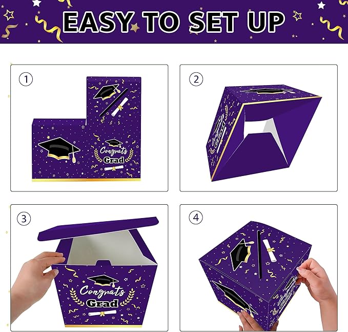 Graduation Decorations 2026 Purple Graduation Card Box Graduation Party Decorations,Graduation Box,Congrats Grad Gifts Box for 2026 Graduation Party Supplies Favors
