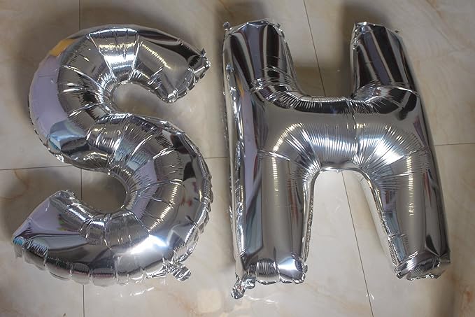 Glanzzeit 16 Inch Silver Foil Balloons Letters A to Z Numbers 0 to 9 for Prom Wedding Birthday Party Decor (Letter H)